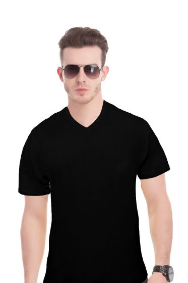 Honour Black V-Neck Solid T-Shirt