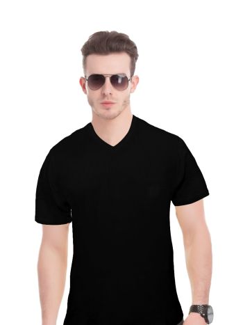 Honour Black V-Neck Solid T-Shirt